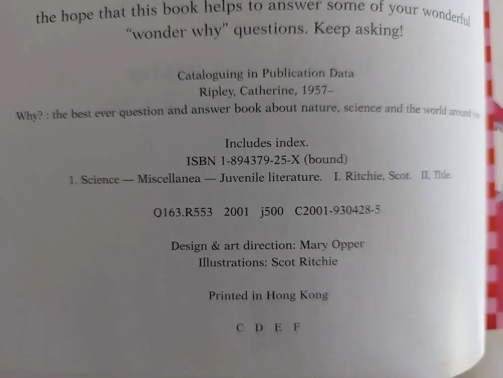 Why? by Catherine Ripley Hard Cover Book ERROR Printing 2001